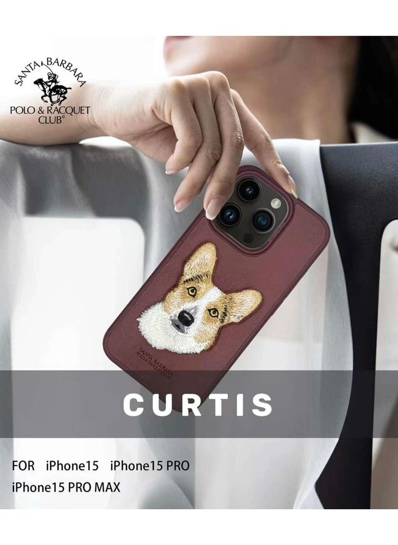 SANTA BARBARA POLO & RACQUET CLUB Polo Curtis Series Embroidery Dog Phone Case for iPhone 15 Pro Max | Luxury PU Leather, Threaded Embroidery, Shockproof, Scratch-Resistant, Soft Grip, Drop Protection, Precise Cutouts for Camera & Ports - Brown  - Image 5
