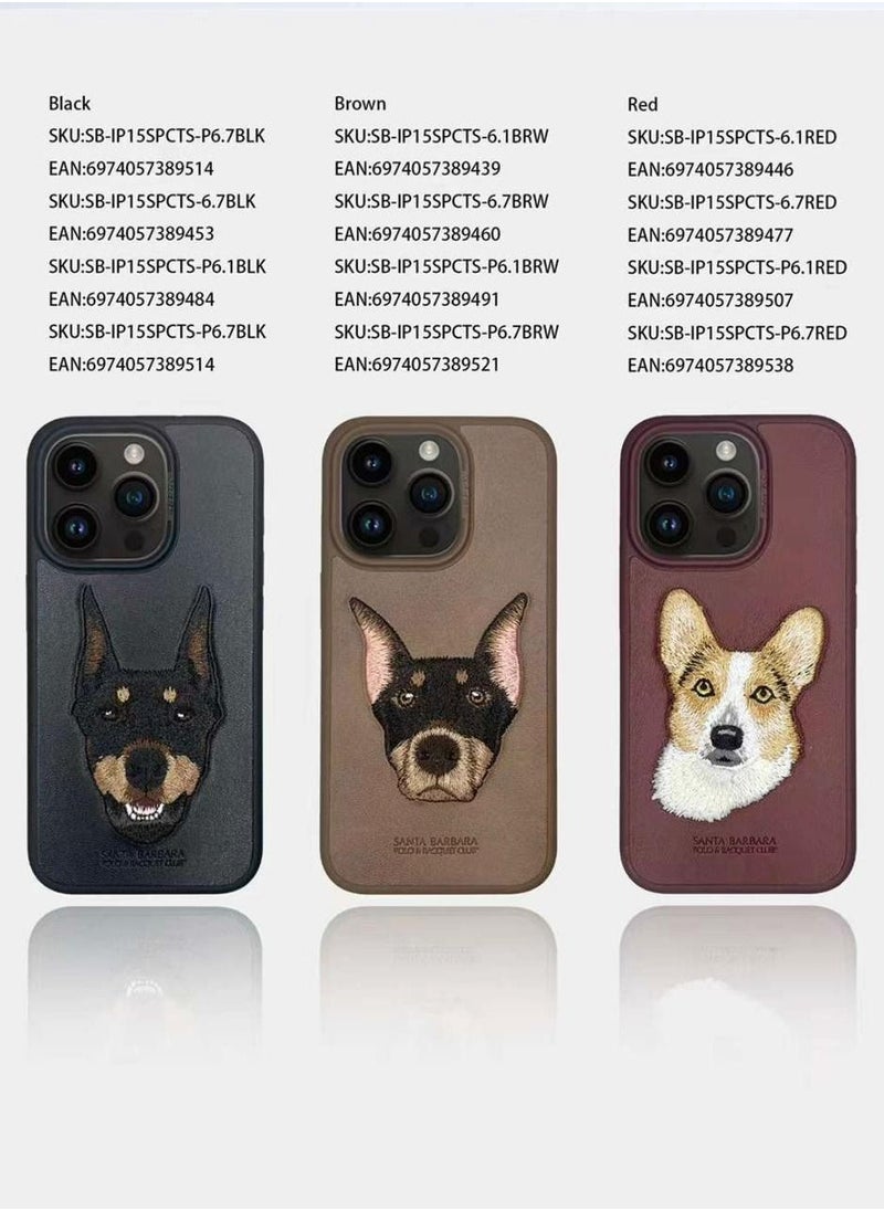 SANTA BARBARA POLO & RACQUET CLUB Polo Curtis Series Embroidery Dog Phone Case for iPhone 15 Pro Max | Luxury PU Leather, Threaded Embroidery, Shockproof, Scratch-Resistant, Soft Grip, Drop Protection, Precise Cutouts for Camera & Ports - Brown  - Image 4
