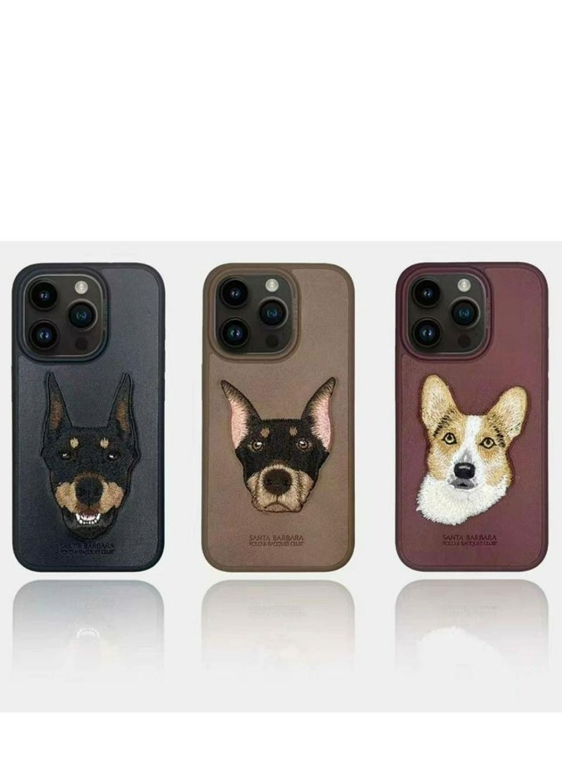 SANTA BARBARA POLO & RACQUET CLUB Polo Curtis Series Embroidery Dog Phone Case for iPhone 15 Pro Max | Luxury PU Leather, Threaded Embroidery, Shockproof, Scratch-Resistant, Soft Grip, Drop Protection, Precise Cutouts for Camera & Ports - Brown  - Image 3