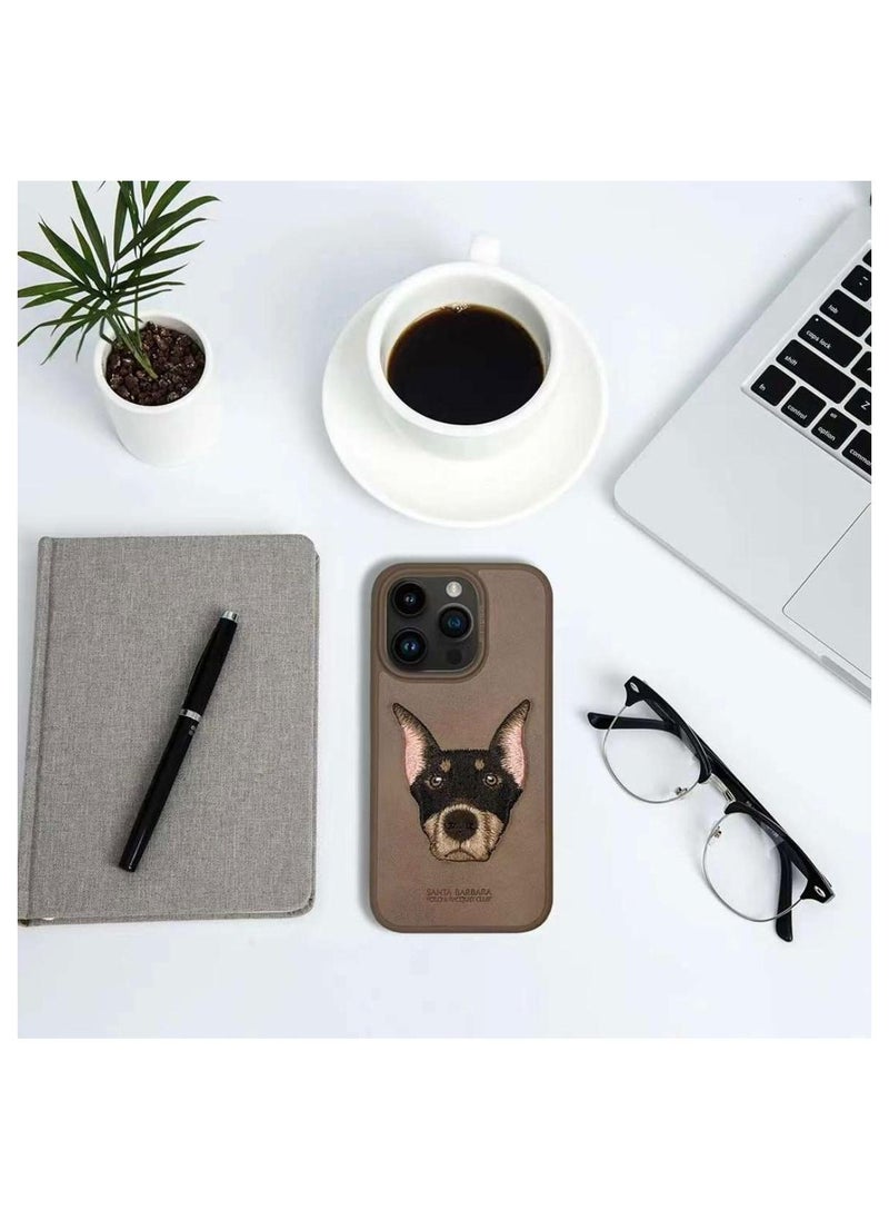SANTA BARBARA POLO & RACQUET CLUB Polo Curtis Series Embroidery Dog Phone Case for iPhone 15 Pro Max | Luxury PU Leather, Threaded Embroidery, Shockproof, Scratch-Resistant, Soft Grip, Drop Protection, Precise Cutouts for Camera & Ports - Brown  - Image 2
