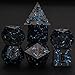 Maywin Cracked Rune Metal Dice Set for DND RPG Dark Fantasy Fractured Design Premium Heavy Metal Polyhedral Dice with Deep Engraved Numbers 7Piece Set Blue Arcane Vein - Image 2