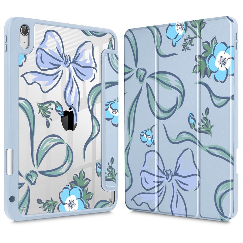 Mektron Case for 2025 iPad 11 inch A16 Chip 11th Gen Fit iPad 10th Gen109 inch 2022 Buit in Pencil Holder with Shockproof Cover Clear Shell Trifold Stand FlowersBowsBlue - Image 2