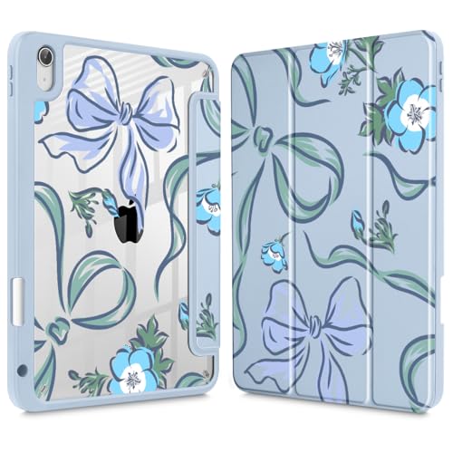 Mektron Case for 2025 iPad 11 inch A16 Chip 11th Gen Fit iPad 10th Gen109 inch 2022 Buit in Pencil Holder with Shockproof Cover Clear Shell Trifold Stand FlowersBowsBlue - Image 1