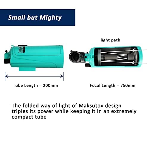 SARBLUE Maksutov-Cassegrain Telescope, Mak60 Telescopes for Kids Adults 750x60mm, Compact Portable for Travel, Beginner Astronomy Telescope with Adjustable Tripod Finderscope and Phone Adapter - Image 4