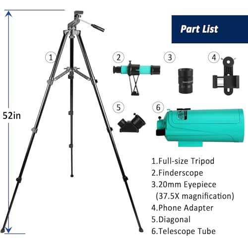 SARBLUE Maksutov-Cassegrain Telescope, Mak60 Telescopes for Kids Adults 750x60mm, Compact Portable for Travel, Beginner Astronomy Telescope with Adjustable Tripod Finderscope and Phone Adapter - Image 3