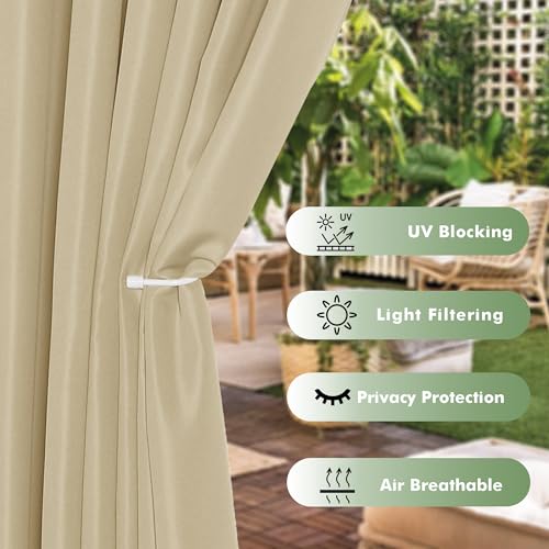 HolidayIdeas Outdoor Curtains for Patio Waterproof, 6 Panels - 54x84 Inches - Weatherproof Privacy Outsides Curtains for Cabana Porch Pergola, Sunlight & UV Blocking (Cream, Grommet Top) - Image 3