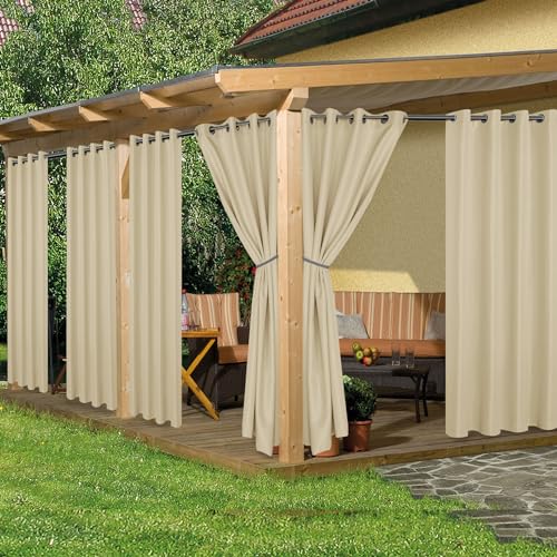 HolidayIdeas Outdoor Curtains for Patio Waterproof, 6 Panels - 54x84 Inches - Weatherproof Privacy Outsides Curtains for Cabana Porch Pergola, Sunlight & UV Blocking (Cream, Grommet Top) - Image 1