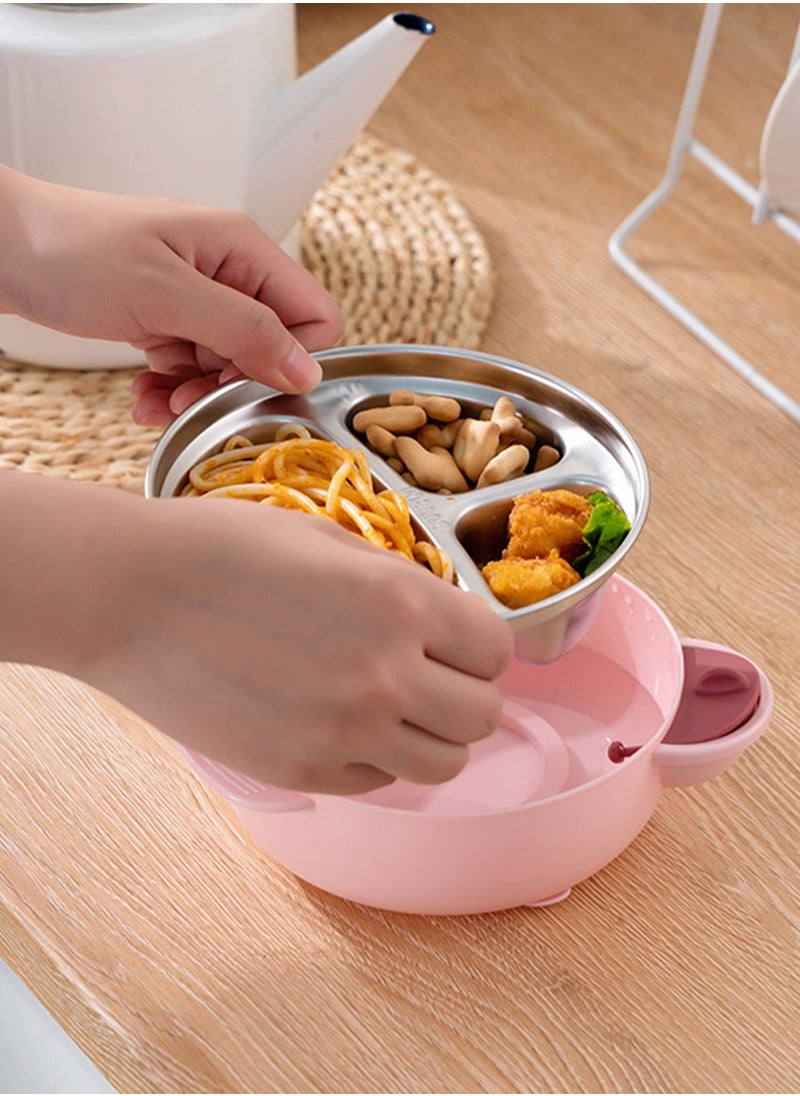 Generic - Kids Feeding Bowl with Cover Anti Scald Reusable Stainless Steel Insulated Dish for Toddler, Pink - Image 1