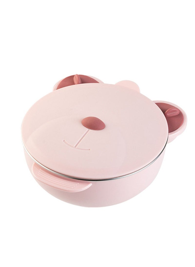 Generic - Kids Feeding Bowl with Cover Anti Scald Reusable Stainless Steel Insulated Dish for Toddler, Pink - Image 1