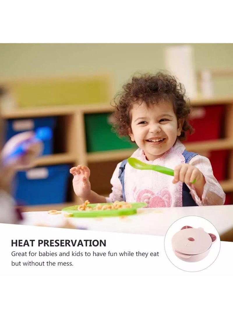 Generic - Kids Feeding Bowl with Cover Anti Scald Reusable Stainless Steel Insulated Dish for Toddler, Pink - Image 1