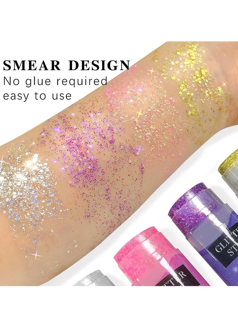 Gold Body Glitter Stick, Mermaid Sequins Face Glitter Gel, Holographic Chunky Glitter Face Paint for Singer Concerts Music Festival Rave Hair Accessories Sparkling Glitter Makeup for Women - Image 2