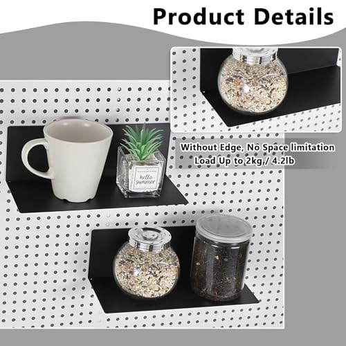Kokone 6 Pack Magnetic Pegboard Shelves for Storing or Displaying, 10x4.3 Inch Flat Display Shelves for Pegboard, Wall Pegboard Shelves Accessories Steel Tray for Garage Workshop Craft Room Organizer - Image 5