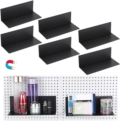 Kokone 6 Pack Magnetic Pegboard Shelves for Storing or Displaying, 10x4.3 Inch Flat Display Shelves for Pegboard, Wall Pegboard Shelves Accessories Steel Tray for Garage Workshop Craft Room Organizer - Image 1