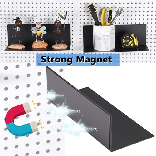 Kokone 6 Pack Magnetic Pegboard Shelves for Storing or Displaying, 10x4.3 Inch Flat Display Shelves for Pegboard, Wall Pegboard Shelves Accessories Steel Tray for Garage Workshop Craft Room Organizer - Image 3