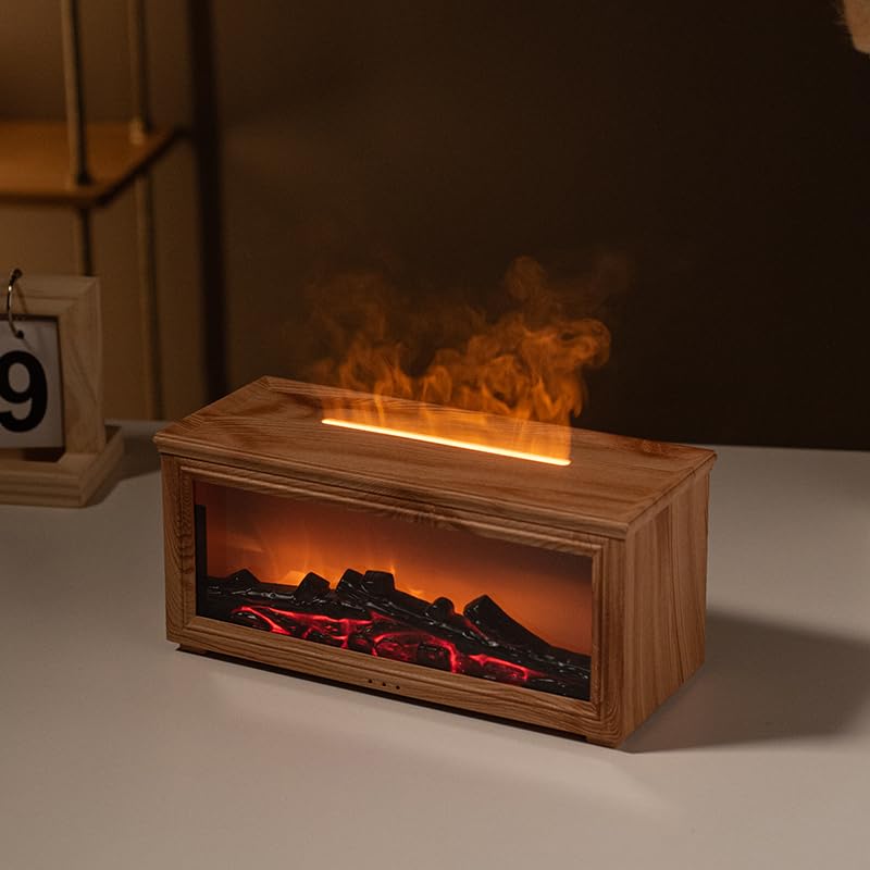 Docoss Charcoal Aroma Diffuser for Home Electric with 7 Colors, Aromatherapy Essential Oil Fragrance Diffuser & Fireplace Flame Diffuser with Remote for Home, Bedroom (Wooden Brown) - Image 4