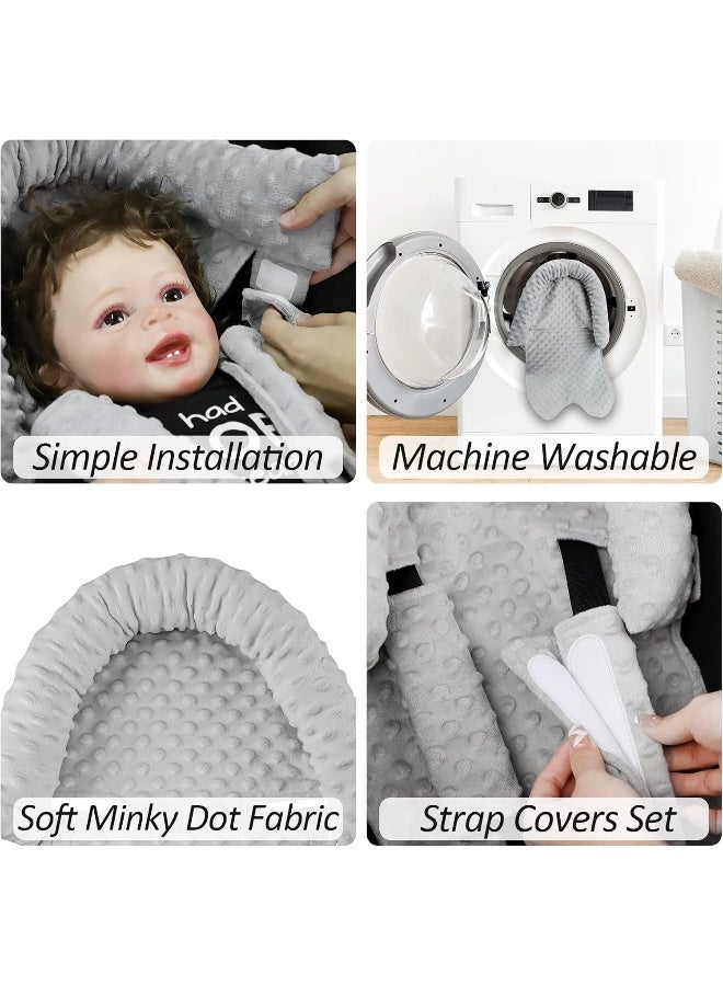 Pea Pod Car Seat Head Support Infant Baby Carseat Head Support & Strap Covers for Newborns Ultra Soft Minky Dotted Fabric Infant Car Seat Cushion Perfect for Baby Carseats, Strollers, and Bouncers - Image 3
