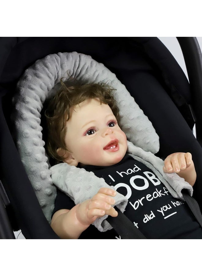 Pea Pod Car Seat Head Support Infant Baby Carseat Head Support & Strap Covers for Newborns Ultra Soft Minky Dotted Fabric Infant Car Seat Cushion Perfect for Baby Carseats, Strollers, and Bouncers - Image 4