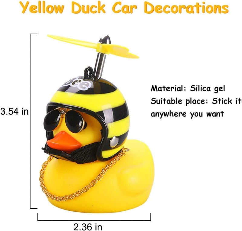 wonuu Rubber Duck Toy Car Ornaments Yellow Duck Car Dashboard Decorations Squeeze Duck Bicycle Horns with Propeller Helmet - Image 5