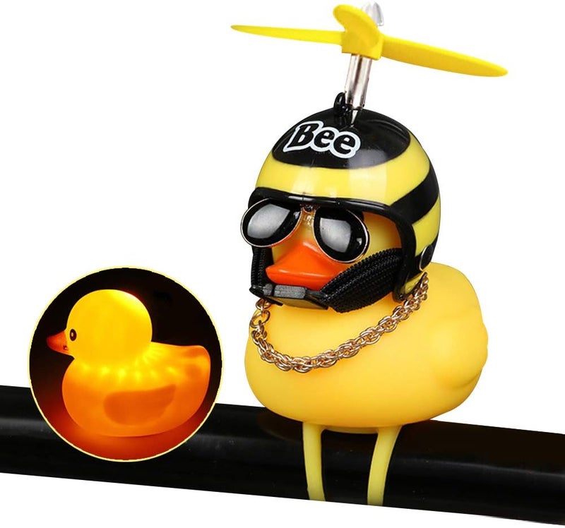 wonuu Rubber Duck Toy Car Ornaments Yellow Duck Car Dashboard Decorations Squeeze Duck Bicycle Horns with Propeller Helmet - Image 1