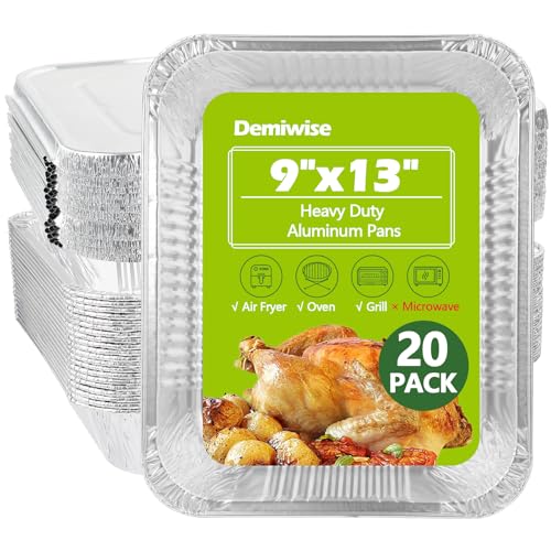 Demiwise Thickened 20 Pack Heavy Duty Aluminum Pans with Lids, 9x13 Aluminum Foil Pans Disposable, Half Size Steam Table Foil Baking Tray for Cooking, Baking, Roasting & Chafing, Carton Packaging - Image 1