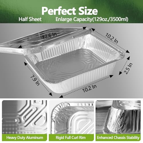 Demiwise Thickened 20 Pack Heavy Duty Aluminum Pans with Lids, 9x13 Aluminum Foil Pans Disposable, Half Size Steam Table Foil Baking Tray for Cooking, Baking, Roasting & Chafing, Carton Packaging - Image 3