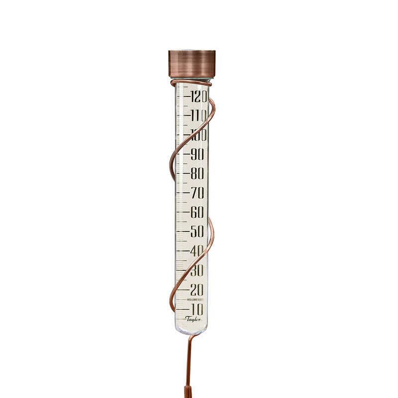 Taylor Taylor Precision Products Heritage 27 Tall Glass Rain Gauge 5 Capacity Copper 