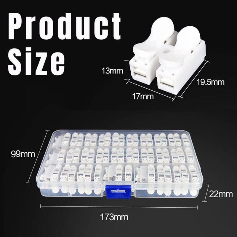 comfrt Push Quick Wire Cable Connector, Spring Wire Connectors, 10A 220V 2 Pin Push Quick Wire Cable Connector White Wiring Terminal, Wire Connector Kit (100PCS-NO BOX) - Image 5