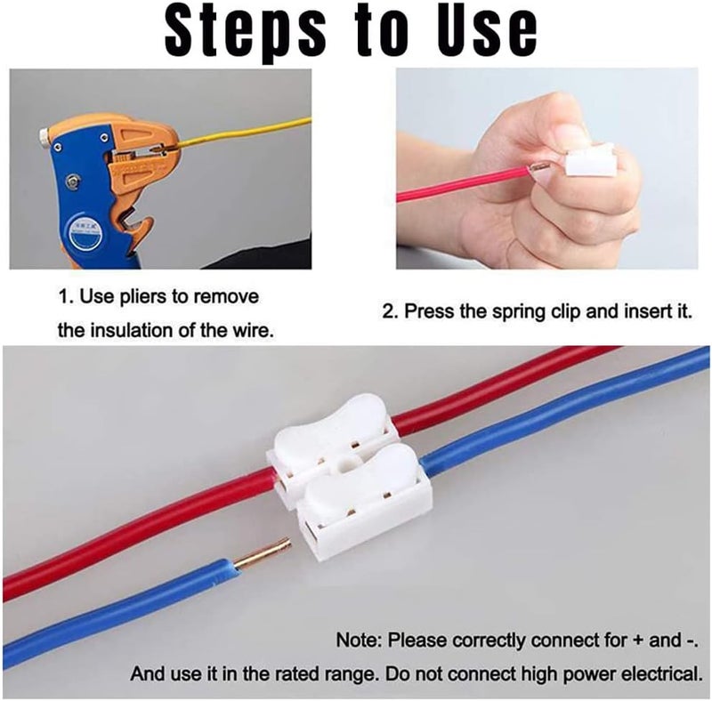 comfrt Push Quick Wire Cable Connector, Spring Wire Connectors, 10A 220V 2 Pin Push Quick Wire Cable Connector White Wiring Terminal, Wire Connector Kit (100PCS-NO BOX) - Image 4