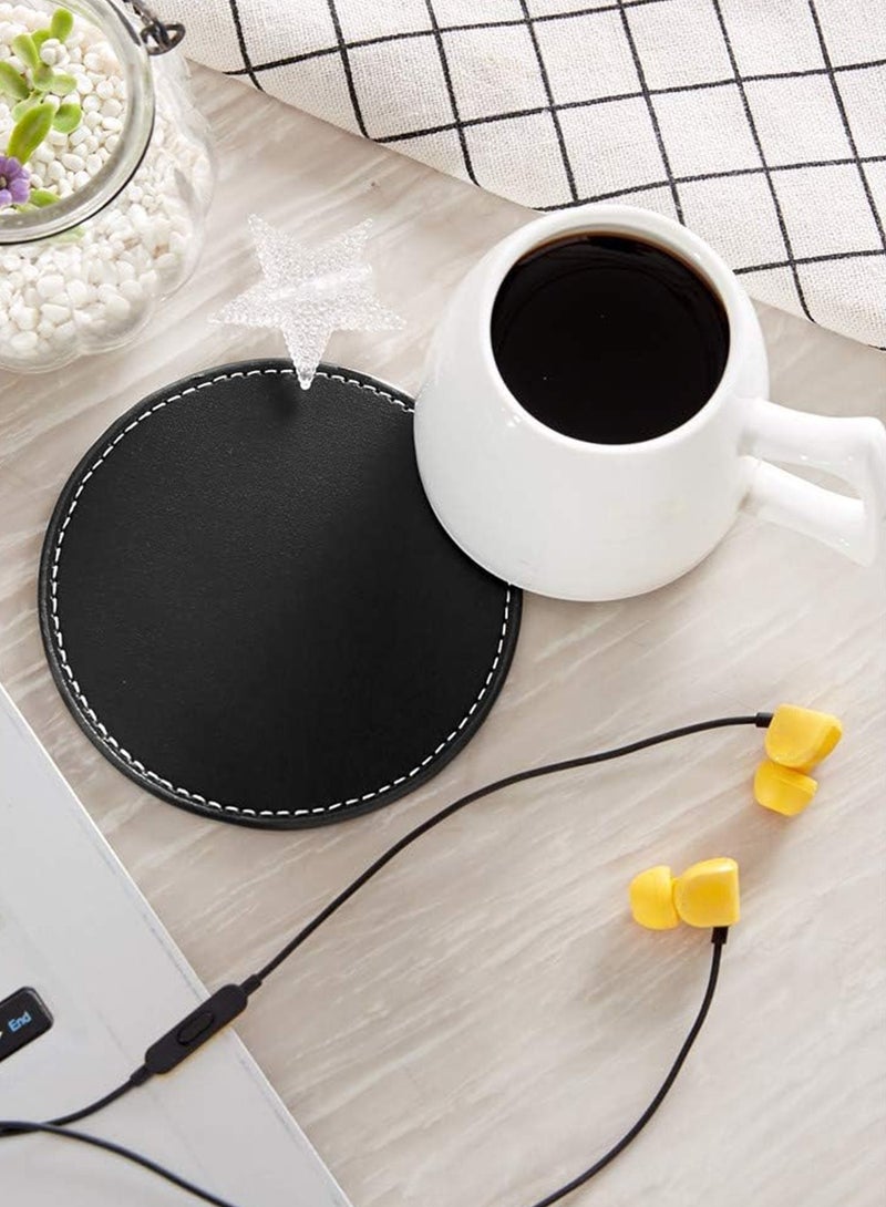 متجر الفرح 6 قطع من قواعد الأكواب للمشروبات، قواعد أكواب جلدية مع حامل، تحمي الأثاث من التلف، لون أسود - Image 2