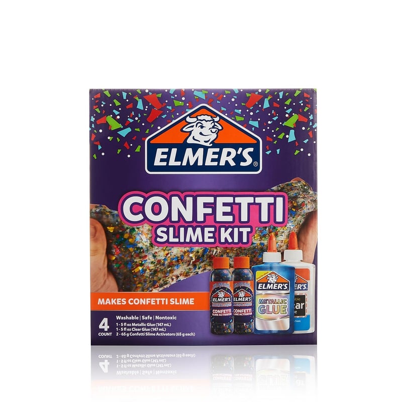 ELMER'S Elmerâ€™s Confetti Slime Kit, Slime Supplies Include Metallic Glue, Clear Glue, Confetti Magical Liquid Activator, 4 Count - Perfect for Parties, Gift, Kids Activity Time - Image 3