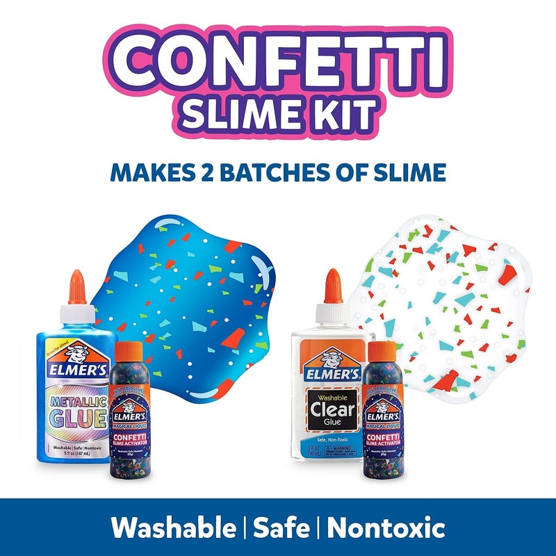ELMER'S Elmerâ€™s Confetti Slime Kit, Slime Supplies Include Metallic Glue, Clear Glue, Confetti Magical Liquid Activator, 4 Count - Perfect for Parties, Gift, Kids Activity Time - Image 5