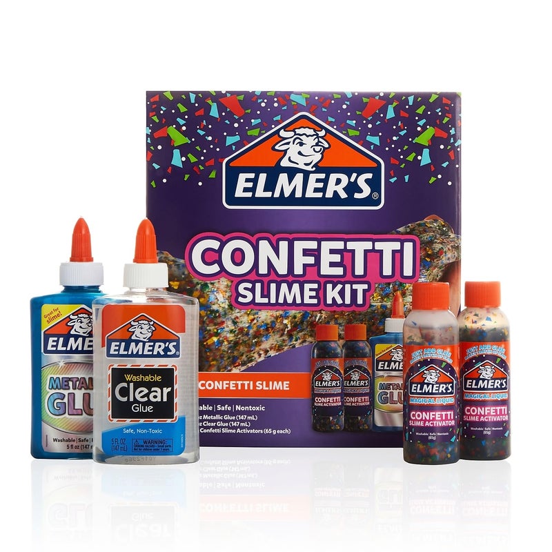 ELMER'S Elmerâ€™s Confetti Slime Kit, Slime Supplies Include Metallic Glue, Clear Glue, Confetti Magical Liquid Activator, 4 Count - Perfect for Parties, Gift, Kids Activity Time - Image 1