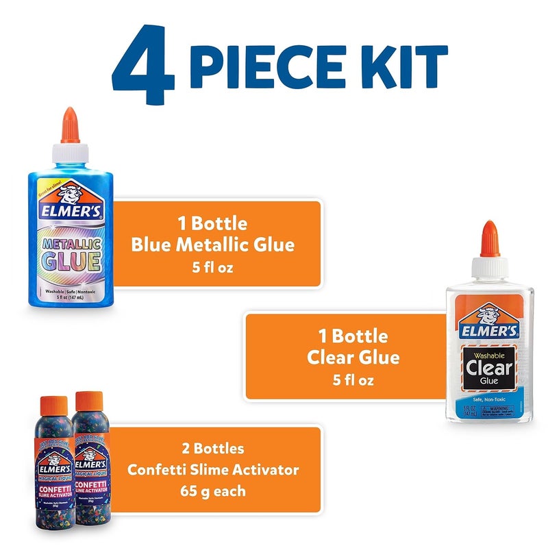 ELMER'S Elmerâ€™s Confetti Slime Kit, Slime Supplies Include Metallic Glue, Clear Glue, Confetti Magical Liquid Activator, 4 Count - Perfect for Parties, Gift, Kids Activity Time - Image 4
