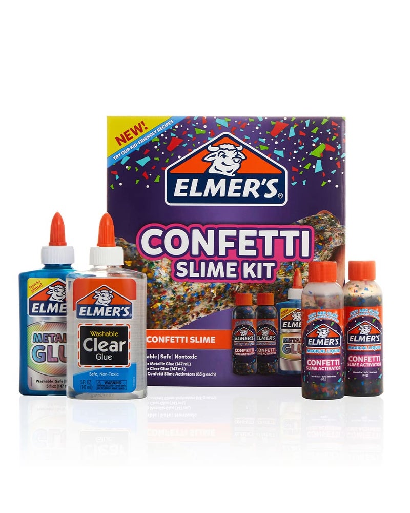 ELMER'S Elmerâ€™s Confetti Slime Kit, Slime Supplies Include Metallic Glue, Clear Glue, Confetti Magical Liquid Activator, 4 Count - Perfect for Parties, Gift, Kids Activity Time - Image 2