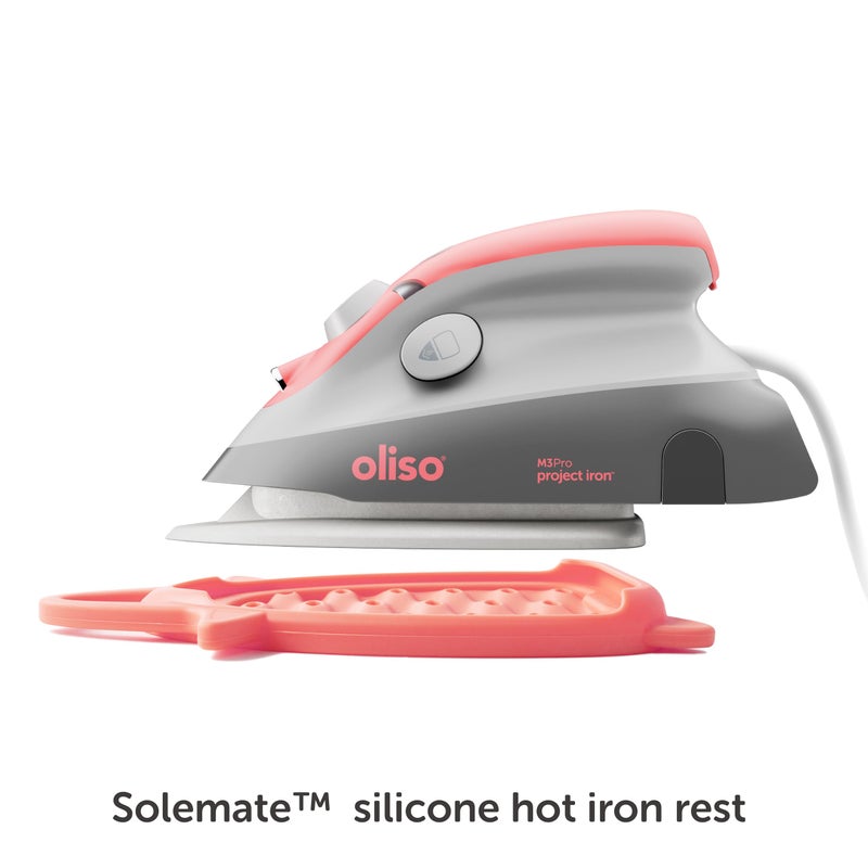 oliso M3Pro Project Steam Iron with Solemate â€“ 1000W Ceramic Soleplate Iron and LED Light for Sewing, Quilting, Crafting, and Travel â€“ Coral - Image 5