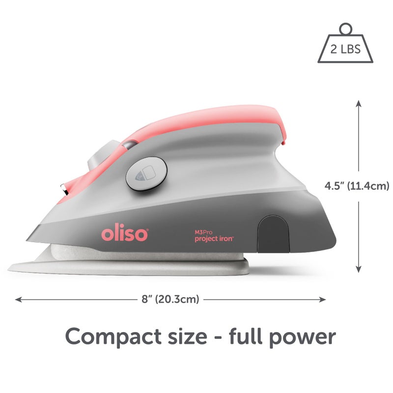 oliso M3Pro Project Steam Iron with Solemate â€“ 1000W Ceramic Soleplate Iron and LED Light for Sewing, Quilting, Crafting, and Travel â€“ Coral - Image 2