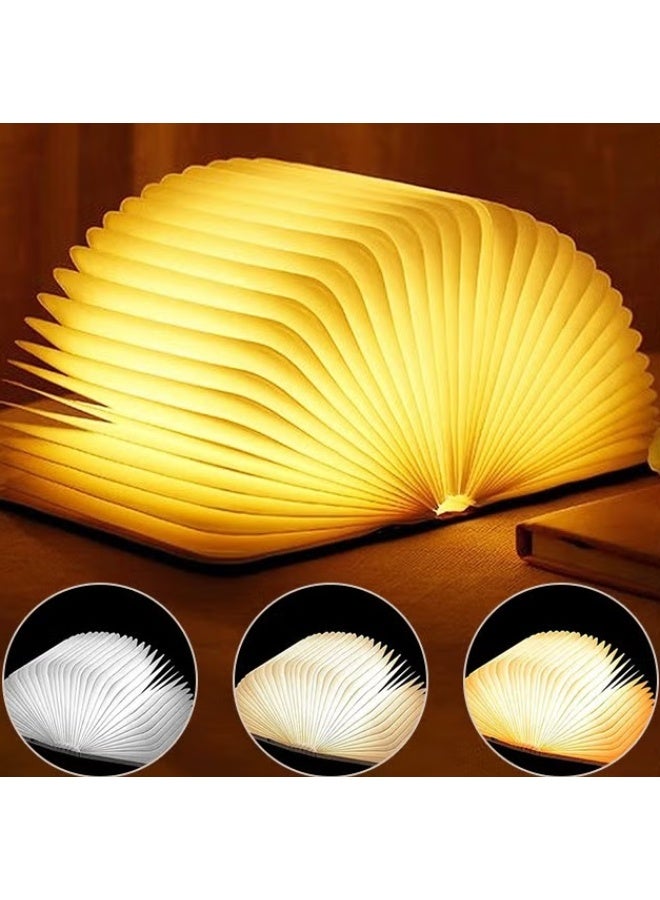 EETU Folding Book Light,3 Colors LED Table Lamp For Decor,LED Paper Lantern With USB Charging,Portable Wooden Book Lights,Unique Gifts For Book Lovers - Image 1