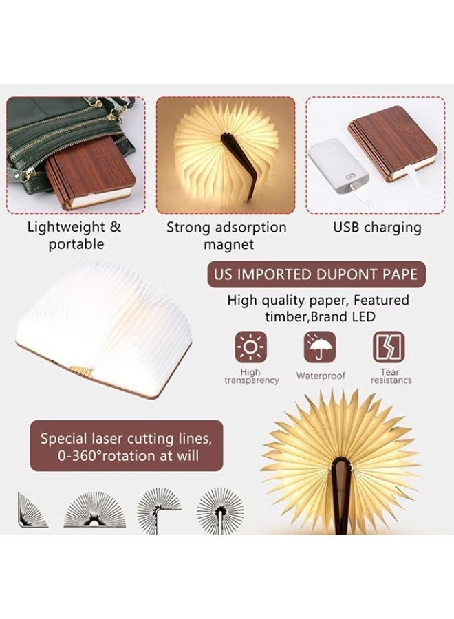EETU Folding Book Light,3 Colors LED Table Lamp For Decor,LED Paper Lantern With USB Charging,Portable Wooden Book Lights,Unique Gifts For Book Lovers - Image 2