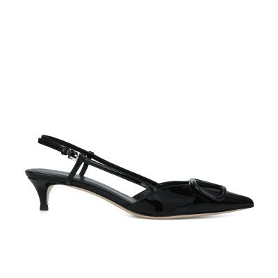Grape Mom Valentino V-Buckle Point-Toe Nude Pumps Patent Leather Back Lace-Up Stiletto Heel Pumps Black (short heel) 5cm