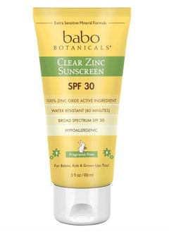 Babo Botanicals Zinc Sunscreen Lotion SPF 30 with 100% Mineral Actives, Non-Greasy, Water-Resistant, Fragrance-Free, Vegan, For Babies, Kids or Sensitive Skin, Clear, 3 Fl Oz  - Image 1