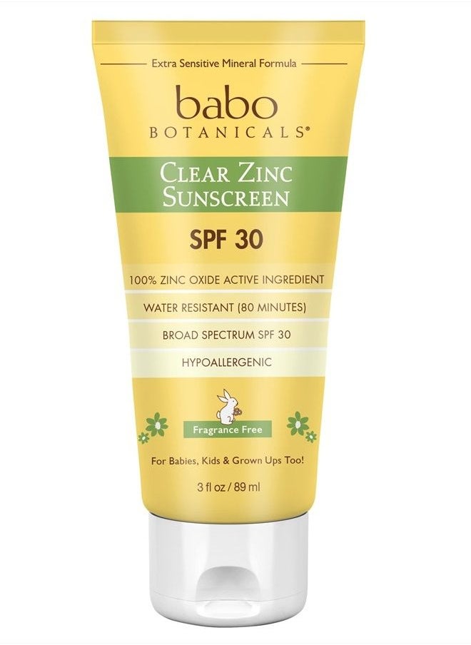 Babo Botanicals - Zinc Sunscreen Lotion SPF 30 with 100% Mineral Actives, Non-Greasy, Water-Resistant, Fragrance-Free, Vegan, For Babies, Kids or Sensitive Skin, Clear, 3 Fl Oz - Image 1