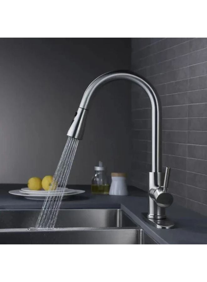 High Arc Single Handle Pull Down Kitchen Faucet Brushed Nickel Sprayer No Electricity Needed - Image 3