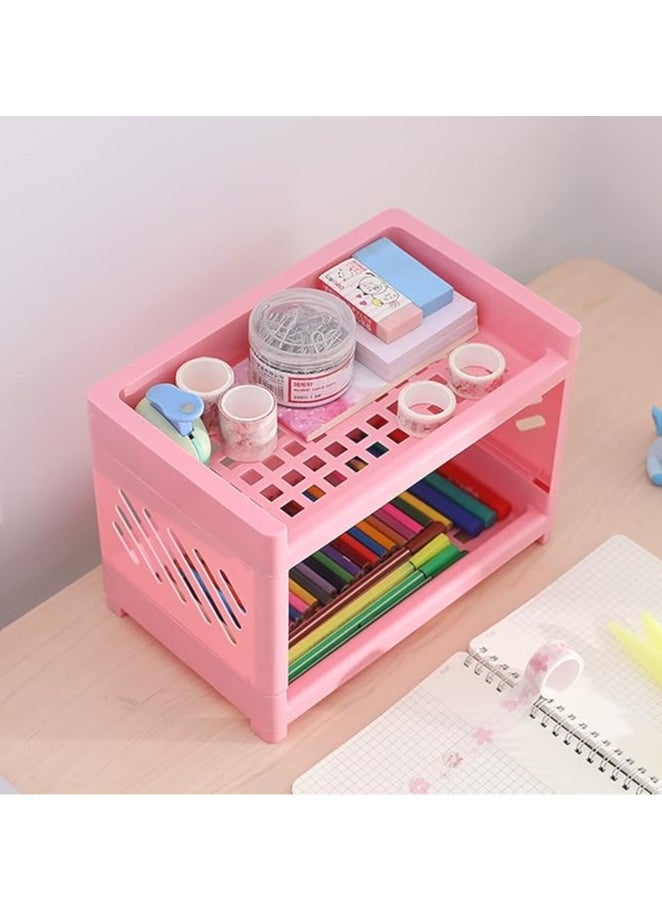 Arabest Desk Storage Rack, Desk Organizer Shelf Top Shelf Stand Plastic Bathroom Countertop Organizer Corner Shelf Bedroom Storage Tray Storage Shelf Storage Box Toiletries  - Image 2
