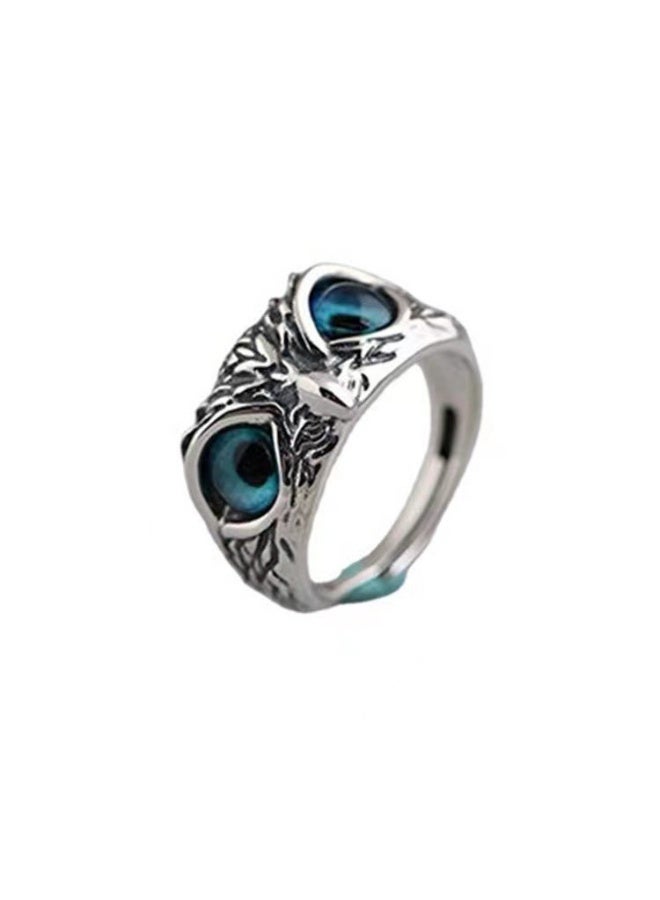 Owl Ring Blue Eye Owl Fashion Ring Adjustable Size Jewelry for Men and Women - Image 1