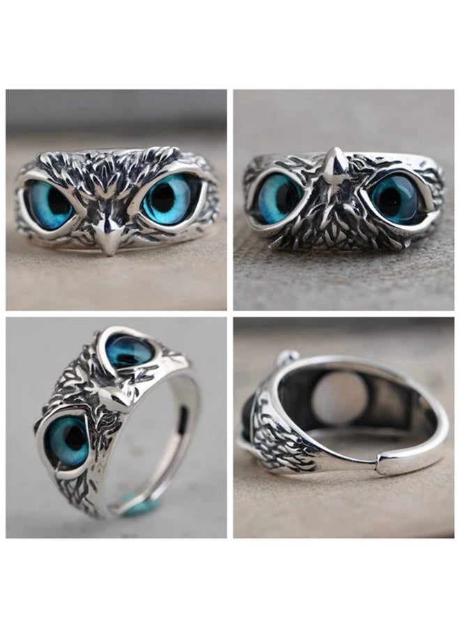 Owl Ring Blue Eye Owl Fashion Ring Adjustable Size Jewelry for Men and Women - Image 2