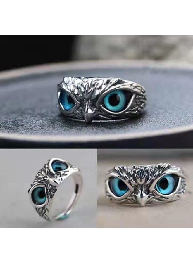 Owl Ring Blue Eye Owl Fashion Ring Adjustable Size Jewelry for Men and Women - Image 3