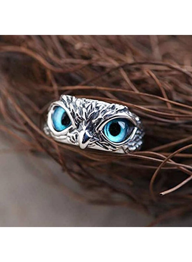 Owl Ring Blue Eye Owl Fashion Ring Adjustable Size Jewelry for Men and Women - Image 4