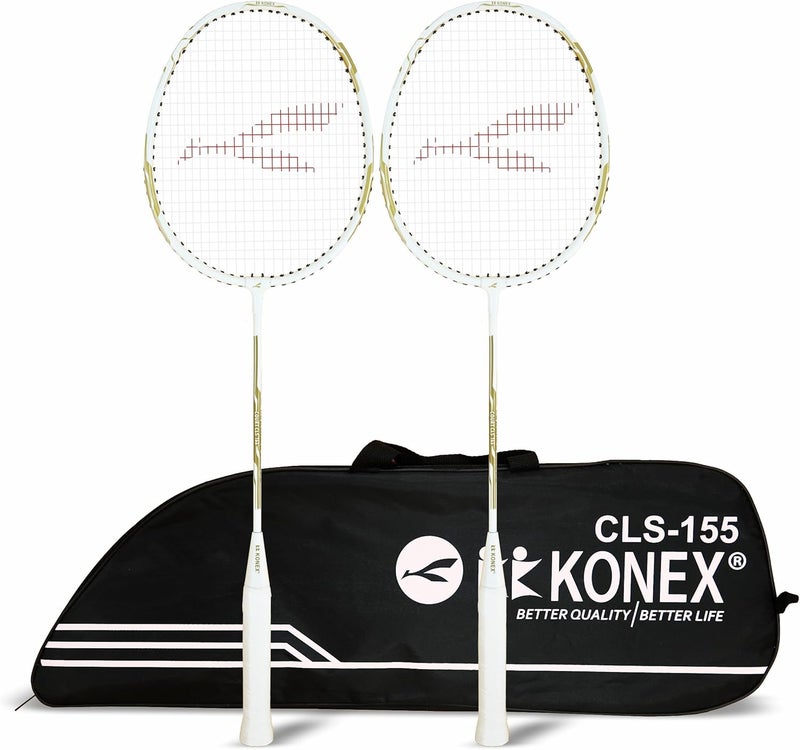 KONEX Aluminium Badminton Racquet | Optimized String Tension, Ergonomic Grip & Durable Frame | Full Cover Included - White (Pack of 2) - Image 1