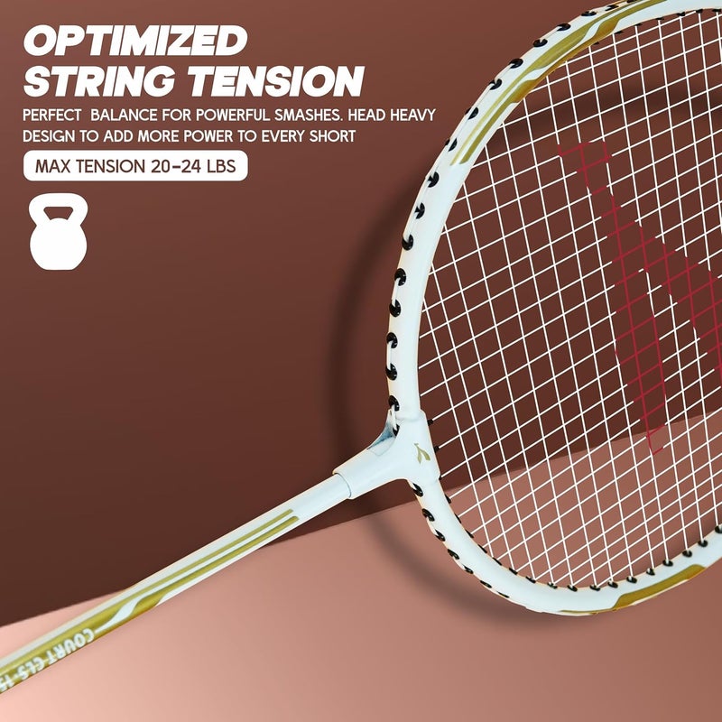 KONEX Aluminium Badminton Racquet | Optimized String Tension, Ergonomic Grip & Durable Frame | Full Cover Included - White (Pack of 2) - Image 4