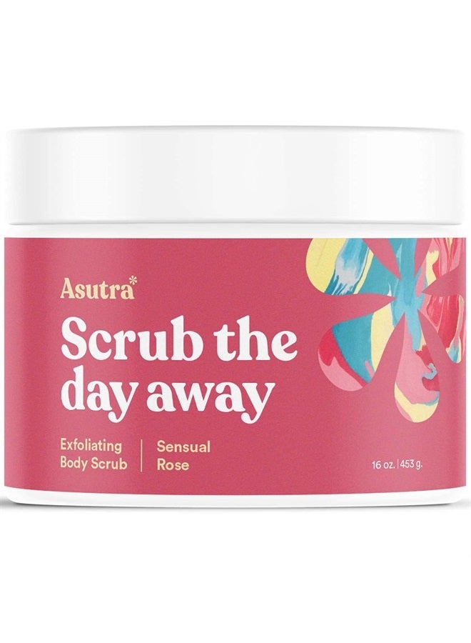 Asutra Dead Sea Salt Body Scrub Exfoliator (Sensual Rose), NEW BIGGER 16 oz Size | Ultra Hydrating, Gentle, & Moisturizing | Coconut, Rose, and Sandalwood Oils | Includes Wooden Spoon - Image 1